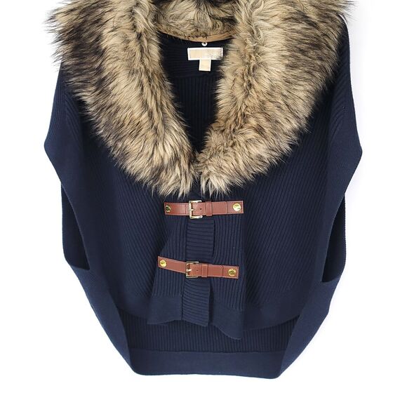 Michael Kors Vest Womens Small Faux Fur Poncho Angora Blend Collared Zip Coat - Picture 7 of 9